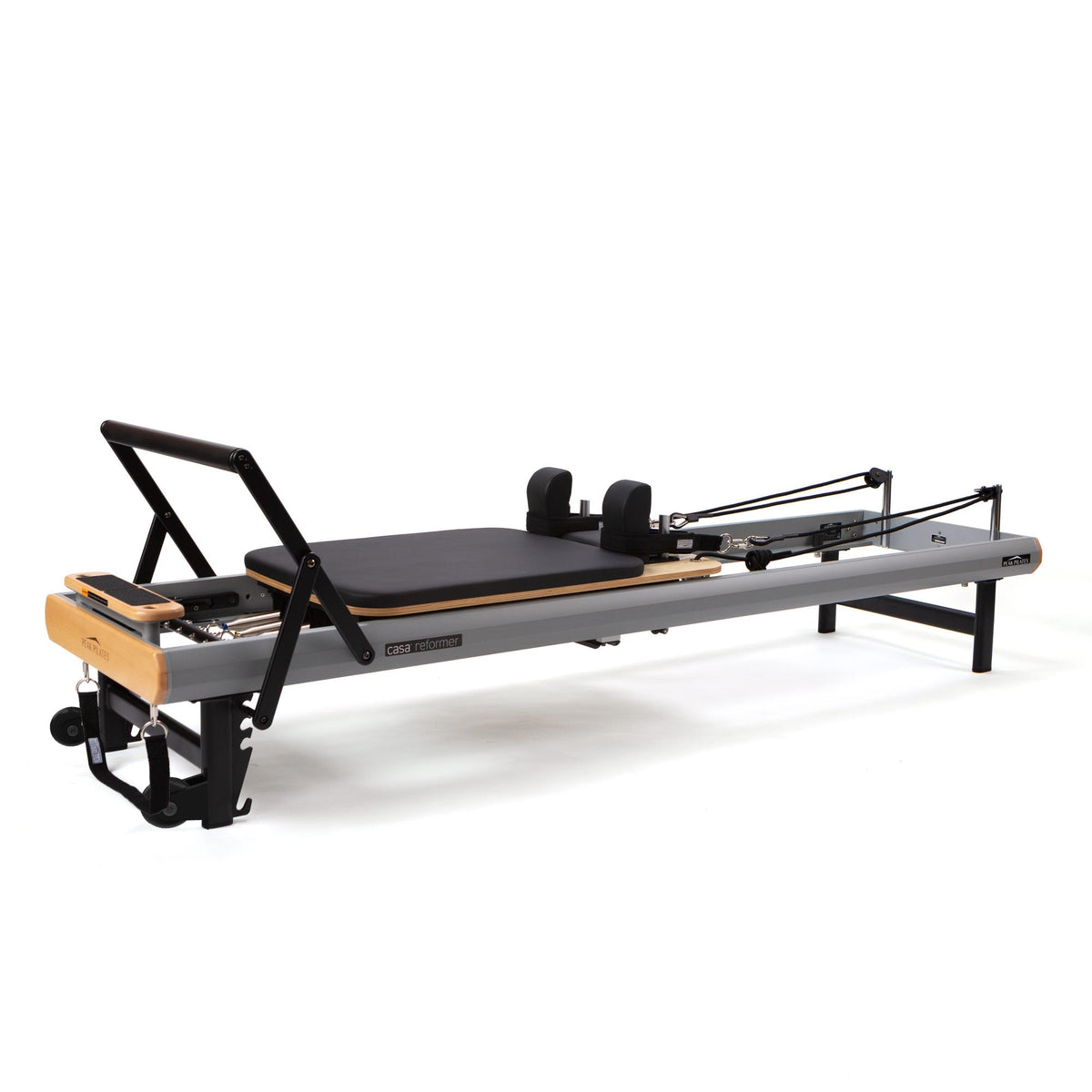 Peak Pilates casa Reformer with Long/Short Box, an aluminium home reformer on integrated transport wheels