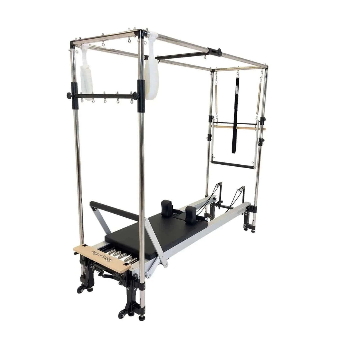 Align Pilates Full Cadillac Frame, fitted over a C series reformer on a white background