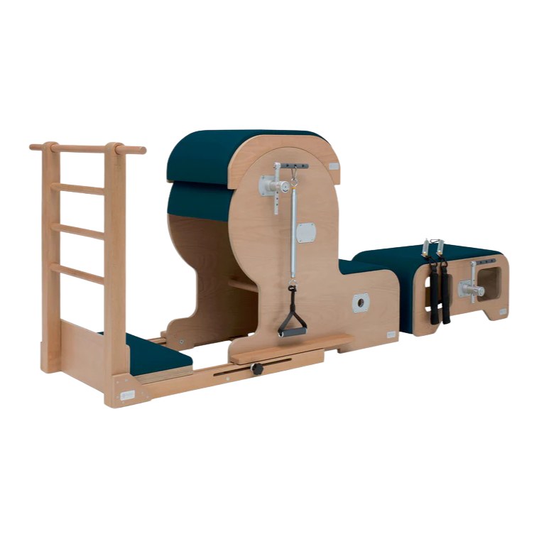 BASI Systems Arm Chair Barrel Set upholstered in Petrol Green, the whole apparatus shown against a plain background