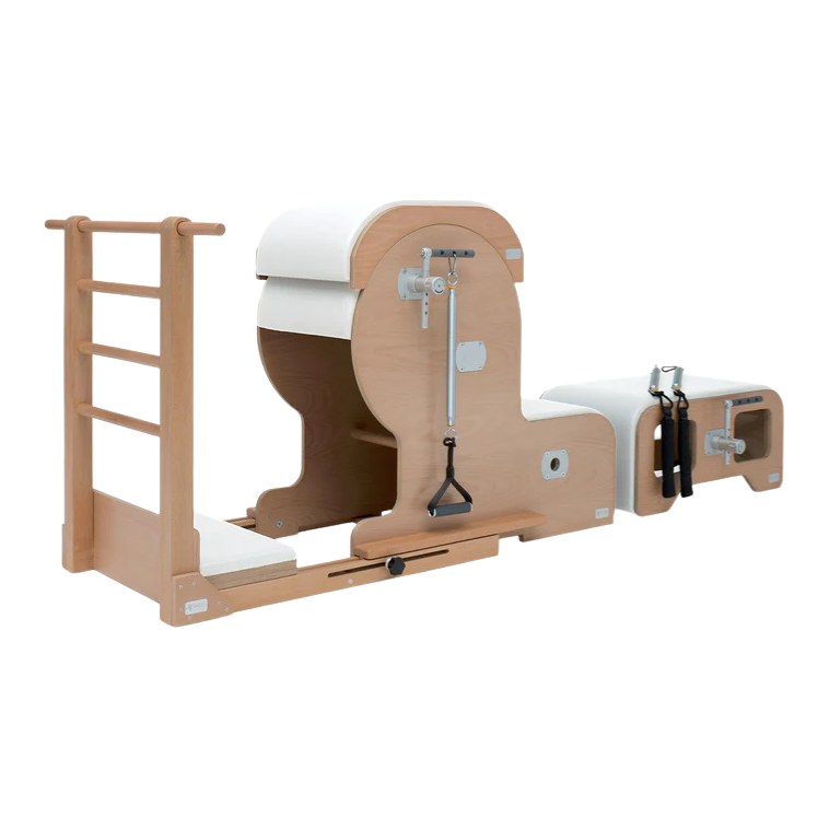 BASI Systems Arm Chair Barrel Set upholstered in Pristine White, the whole apparatus shown against a plain background