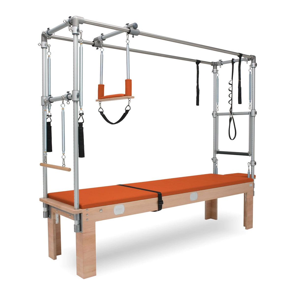 BASI Systems Cadillac Trapeze Table upholstered in Campfire Orange, the whole apparatus shown against a plain background, second view
