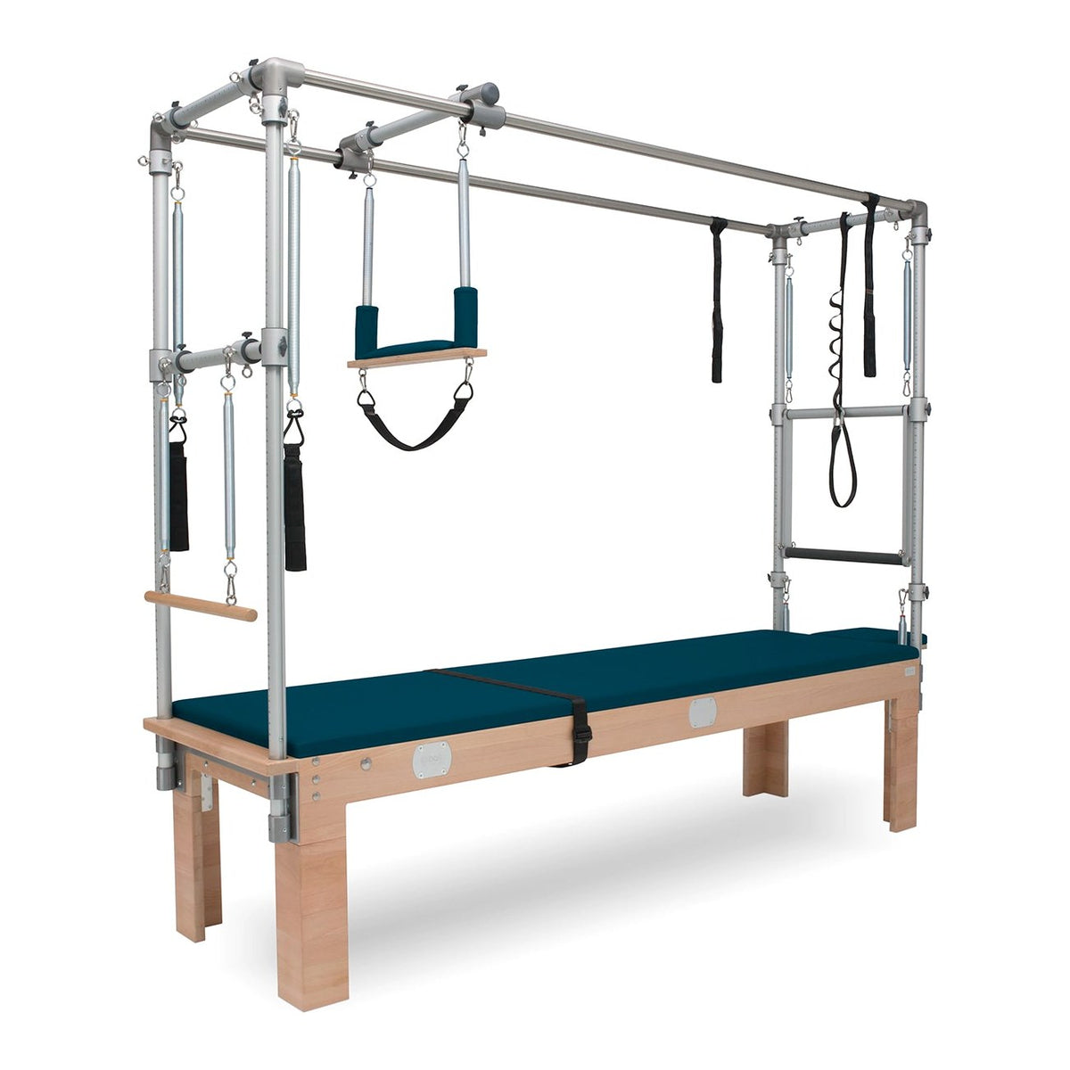 BASI Systems Cadillac Trapeze Table upholstered in Petrol Green, the whole apparatus shown against a plain background