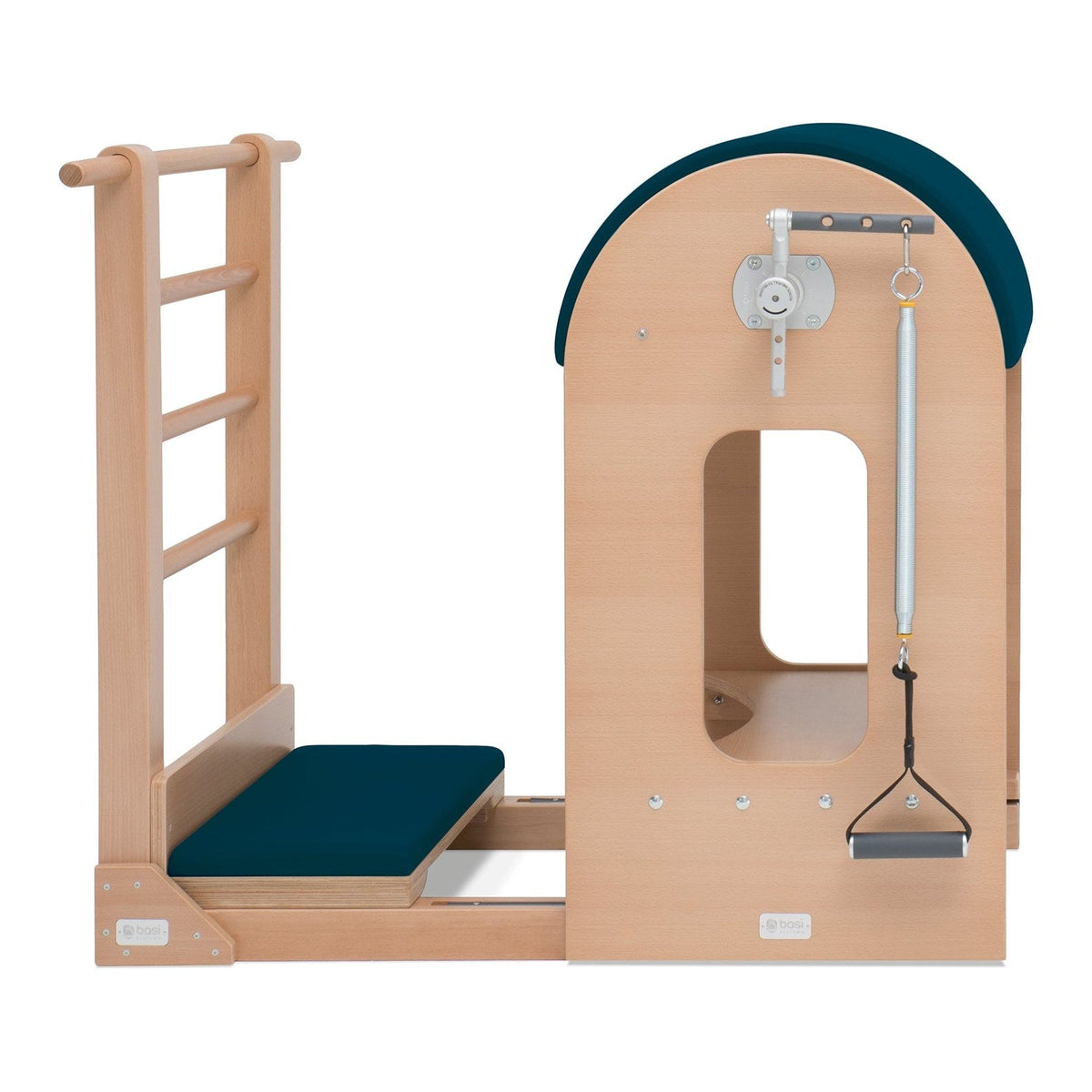 BASI Systems Ladder Barrel upholstered in Petrol Green, the whole apparatus shown against a plain background
