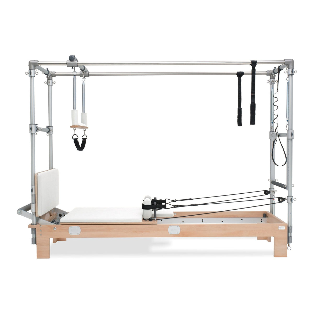 BASI Systems Reformer Combo upholstered in Pristine White, the whole apparatus shown against a plain background, second view