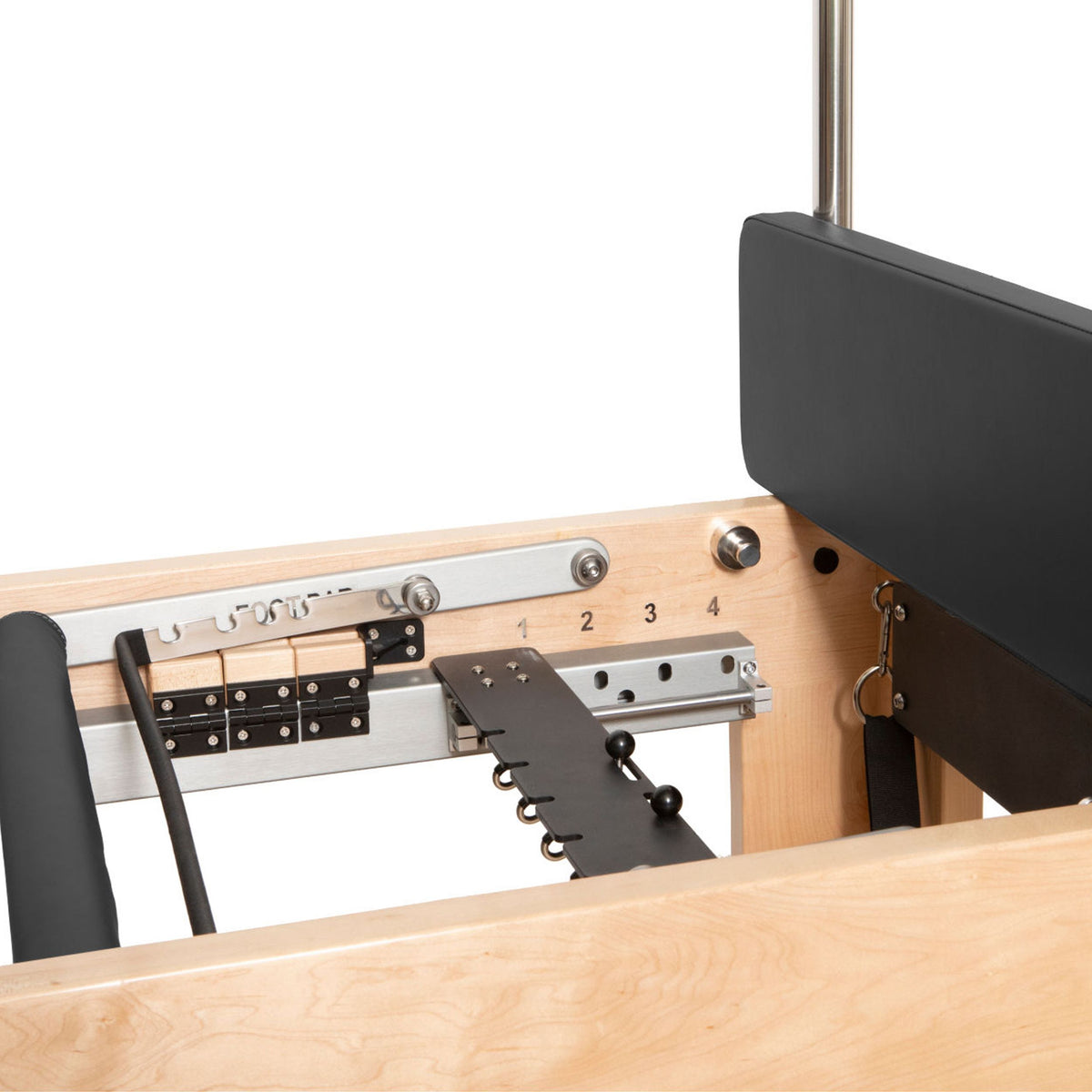 Elina Pilates Cadillac Reformer carriage rail, hinges and rope system, black