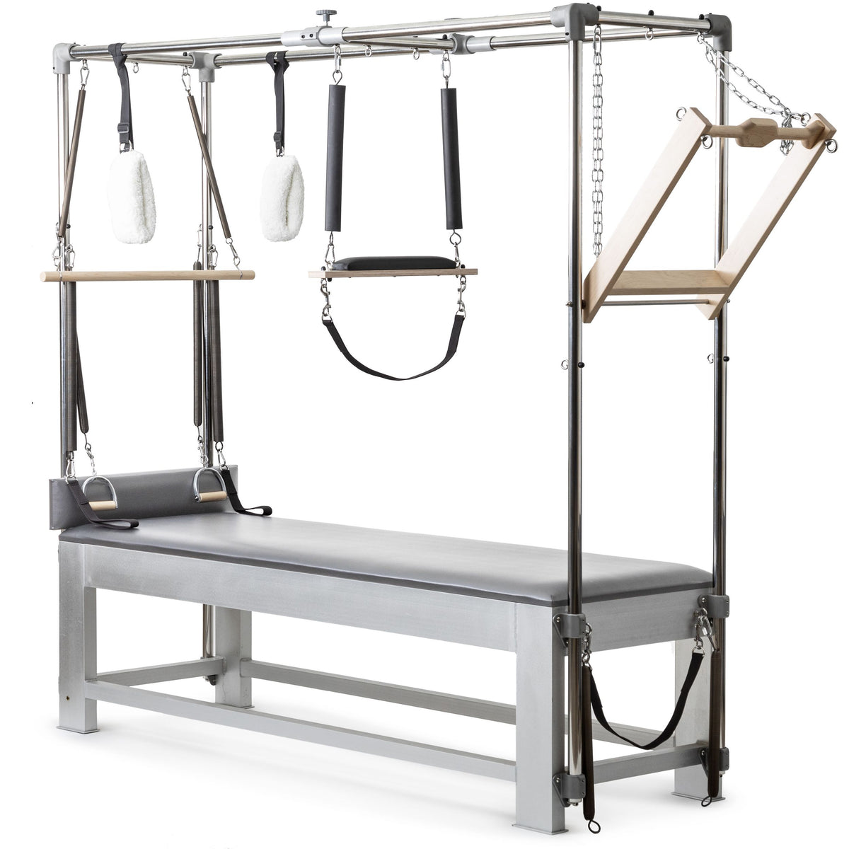 Elina Pilates Classic Aluminium Cadillac in grey, 3/4 studio view