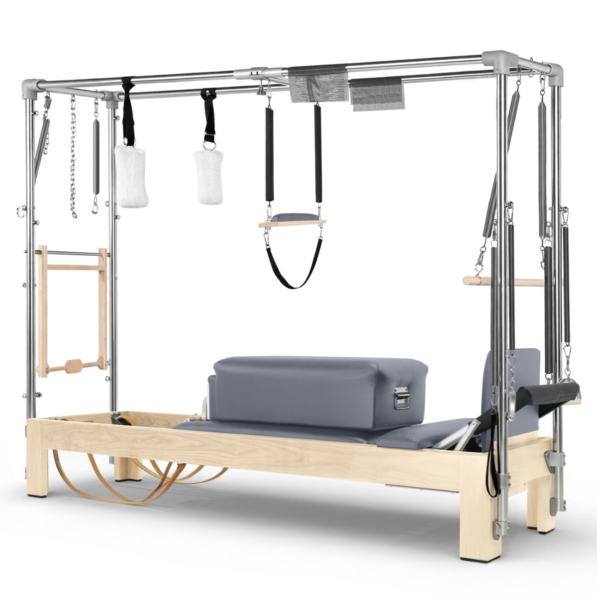 Elina Pilates Natural Wood Cadillac Reformer in grey