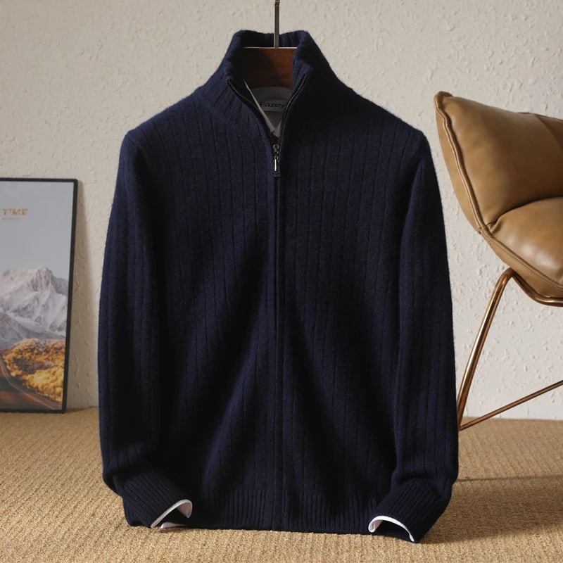 Sutton merino full-zip cardigan in navy