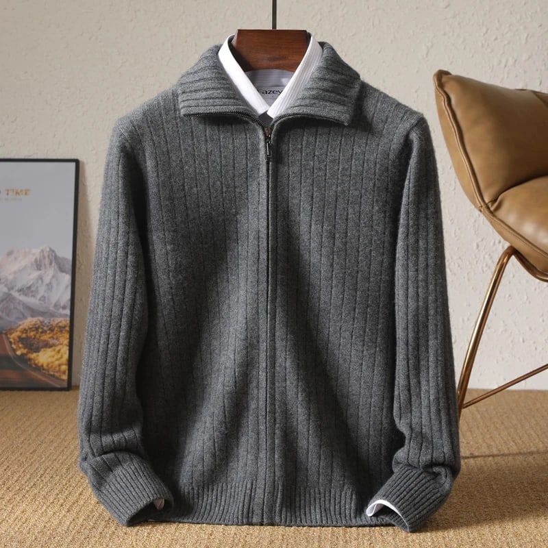 Sutton merino full-zip cardigan in charcoal