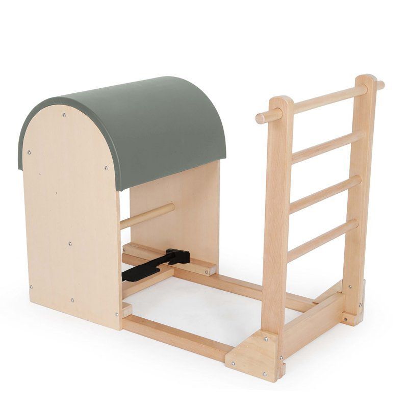 Elina Pilates Ladder Barrel with wooden base in sage green made-to-order upholstery — made-to-order colourway