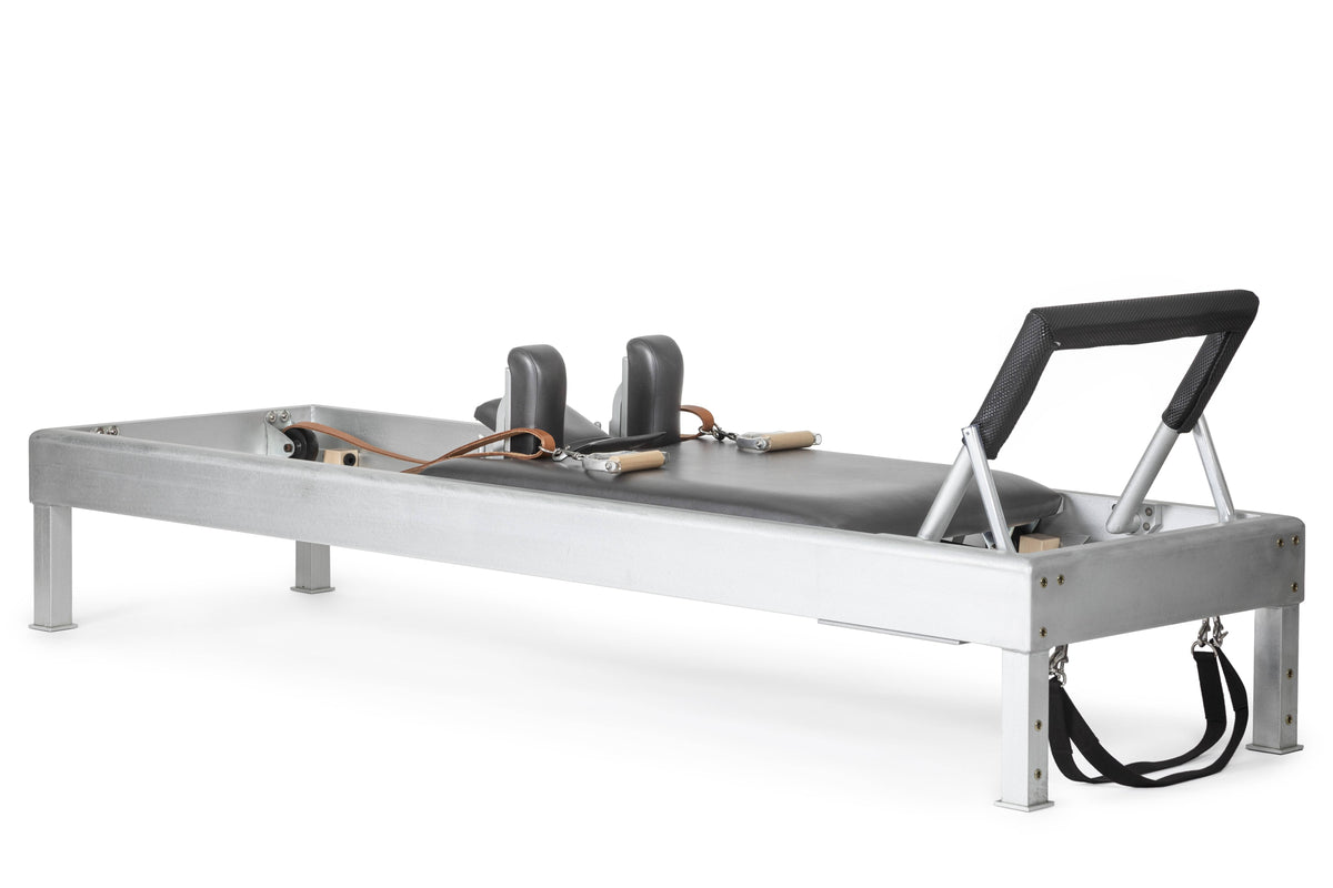Classic Aluminium Reformer 86" in grey with leather straps and wooden handles