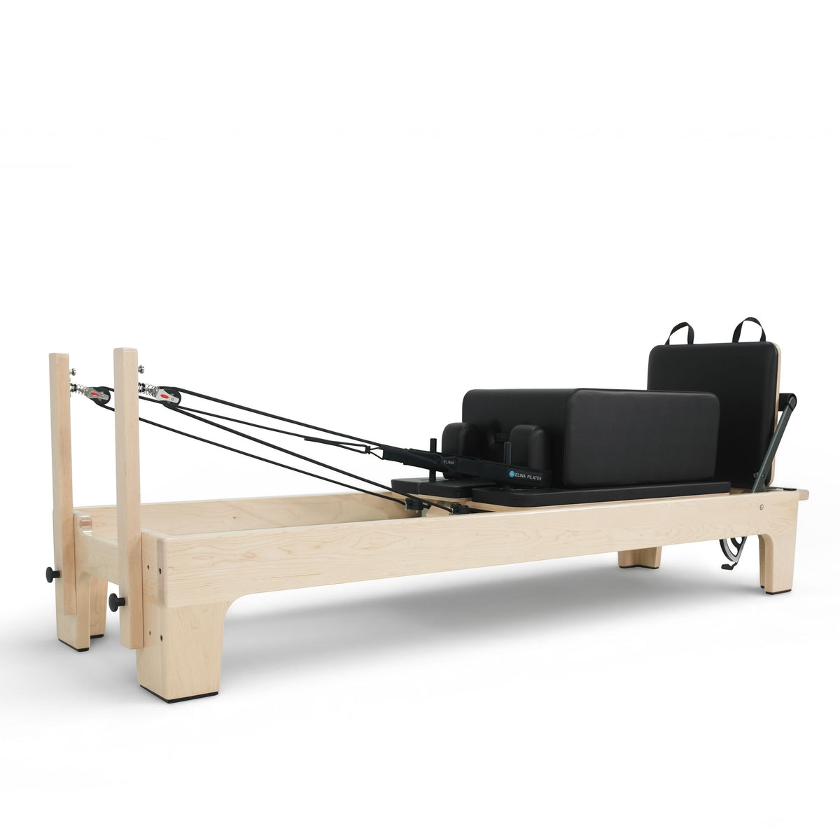 Club Reformer with box pads and jump board raised, black