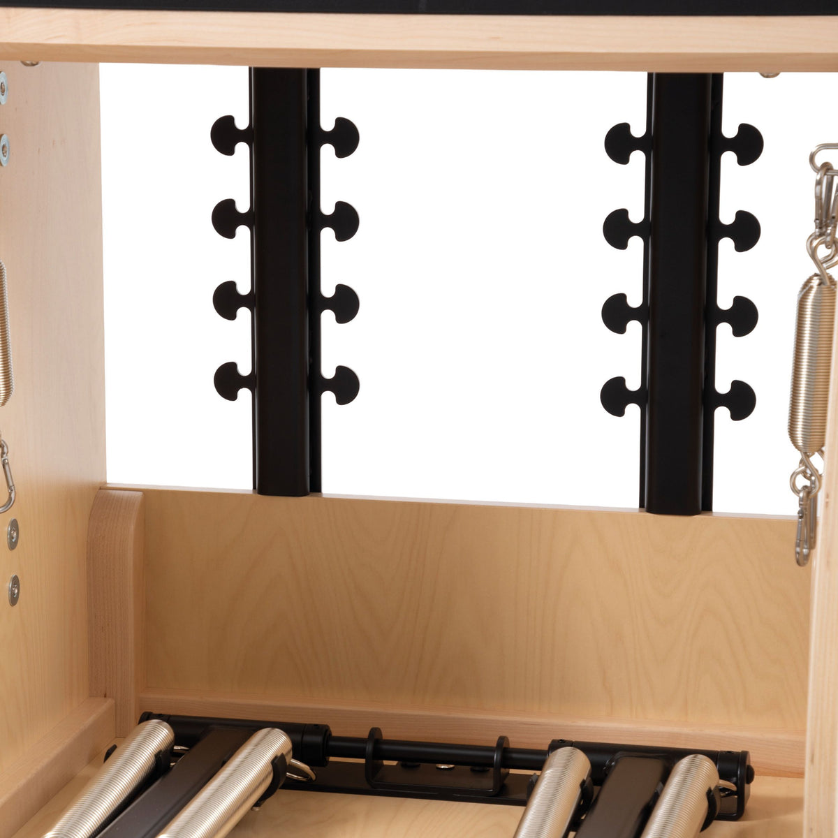 Elina Pilates Wood Combo Chair spring anchorage and pedal roller detail