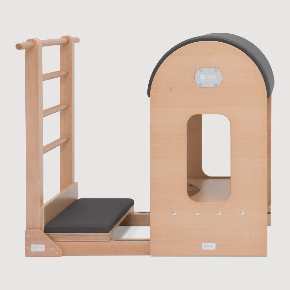 BASI Systems Ladder Barrel with a beech ladder, an upholstered barrel on linear slides and a standing platform