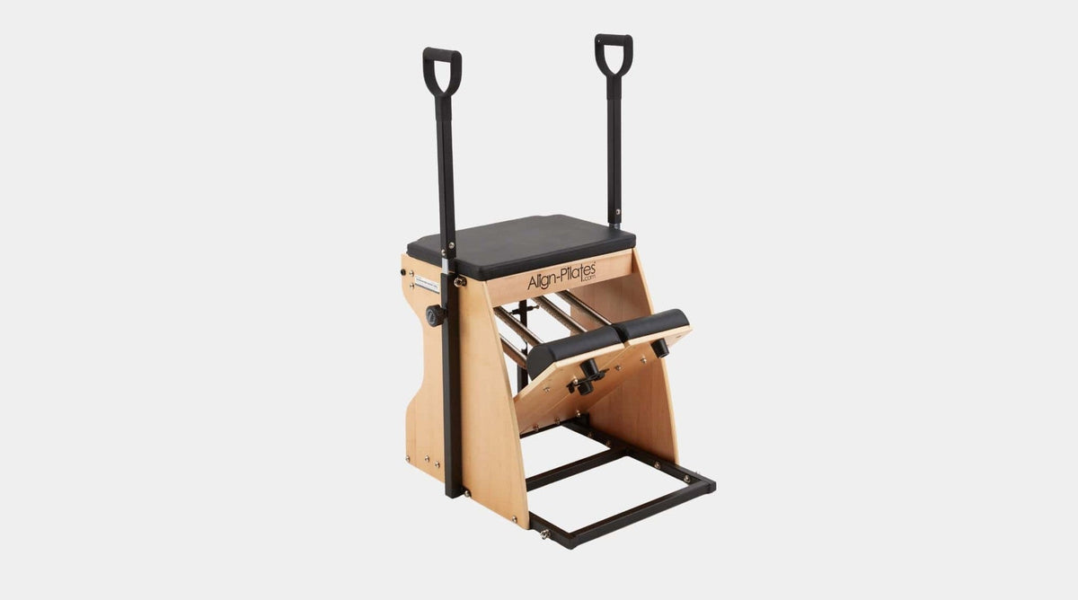 Align Pilates Combo Chair III, angled view of the chair and handles