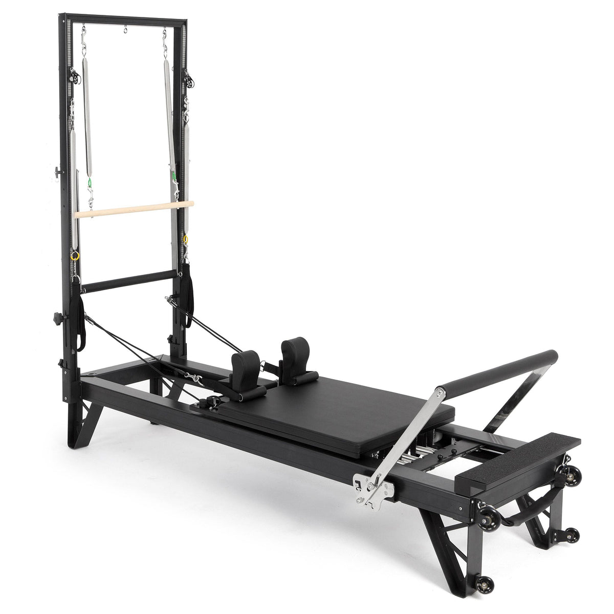 Elina Pilates HL 3 Aluminium Reformer with Tower, angled studio view