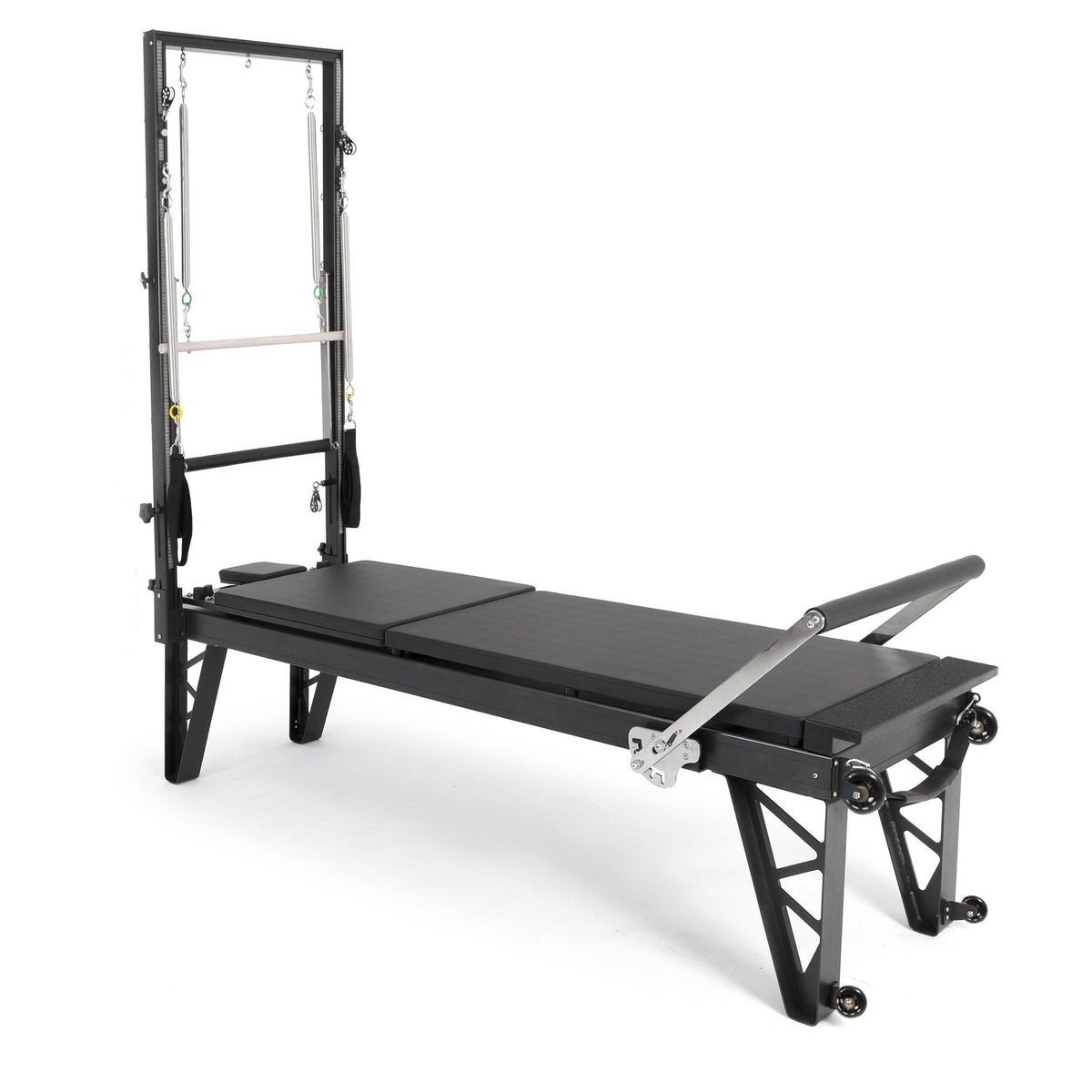 Elina Pilates HL 4 Aluminium Reformer with Tower, angled studio view