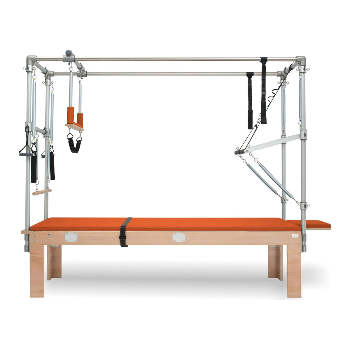 BASI Systems Cadillac Trapeze Table upholstered in Campfire Orange, the whole apparatus shown against a plain background