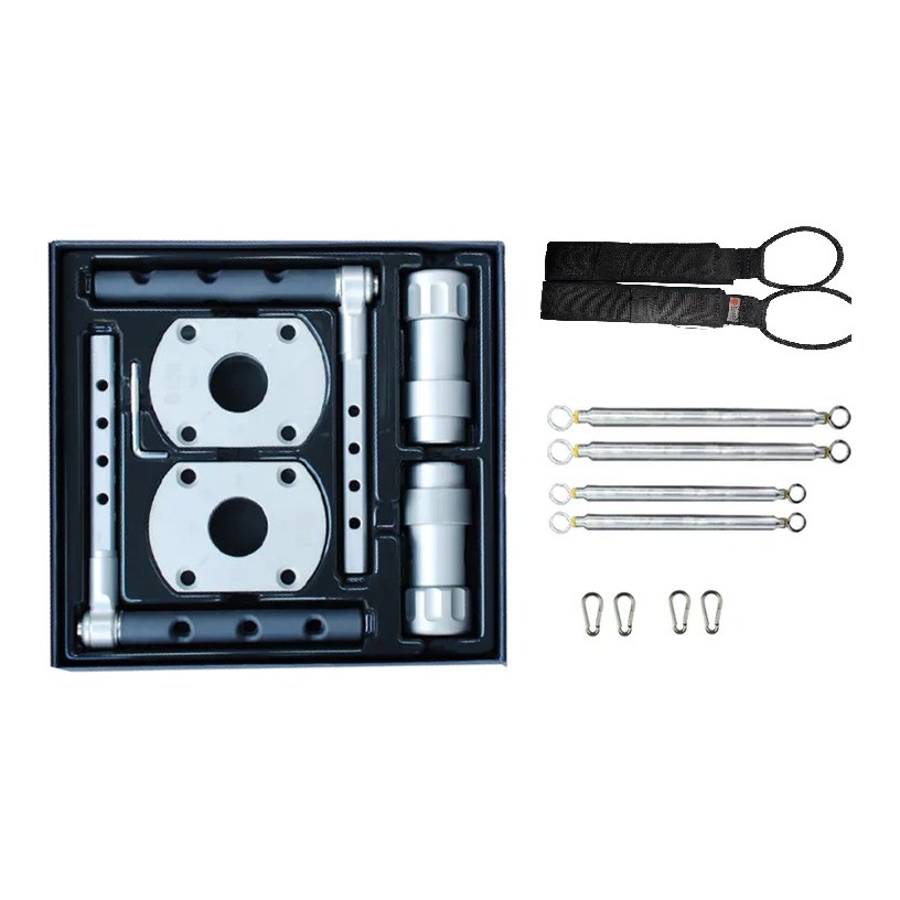 BASI Systems F2 System and Accessory Package contents laid out, case, springs, carabiners and handles