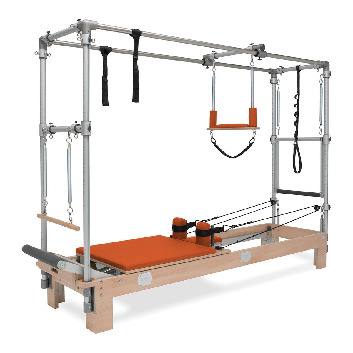 BASI Systems Reformer Combo upholstered in Campfire Orange, the whole apparatus shown against a plain background