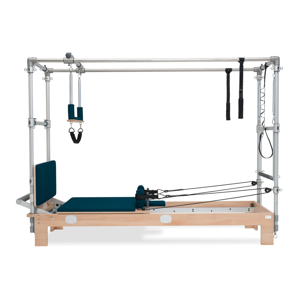 BASI Systems Reformer Combo upholstered in Petrol Green, the whole apparatus shown against a plain background, second view