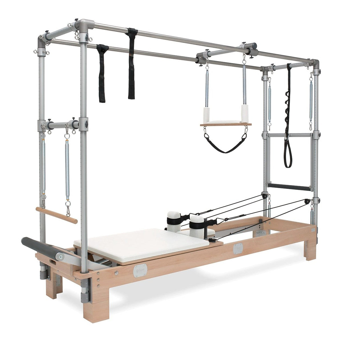 BASI Systems Reformer Combo upholstered in Pristine White, the whole apparatus shown against a plain background