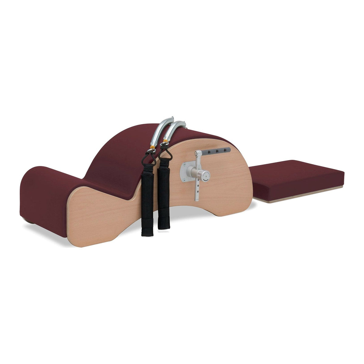 BASI Systems Spine Corrector with F2 System upholstered in Burgundy, the whole apparatus shown against a plain background