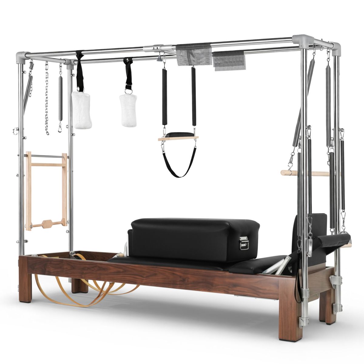 Elina Pilates Dark Wood Cadillac Reformer in black
