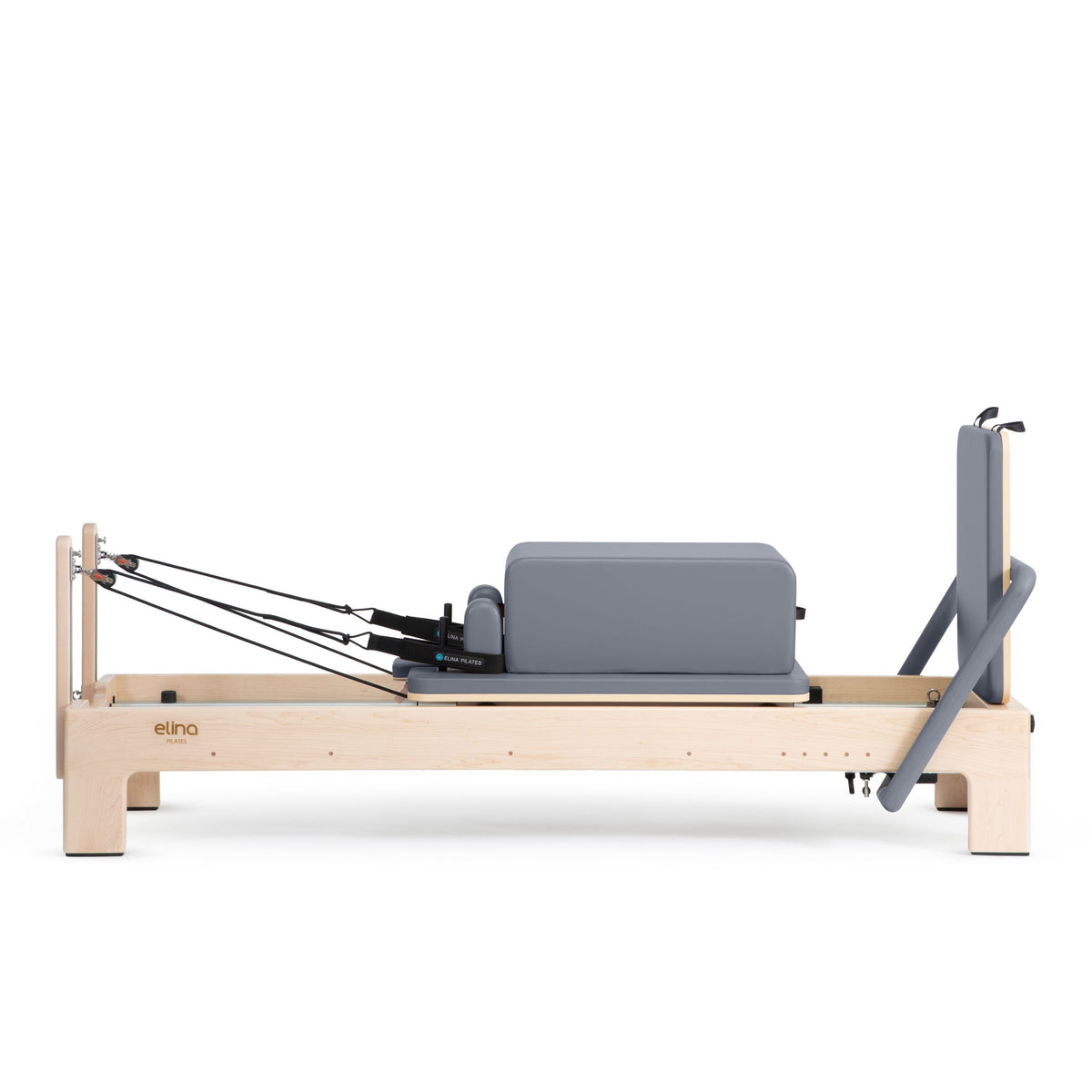 Elite Advanced Reformer with sitting box and jump board raised, grey