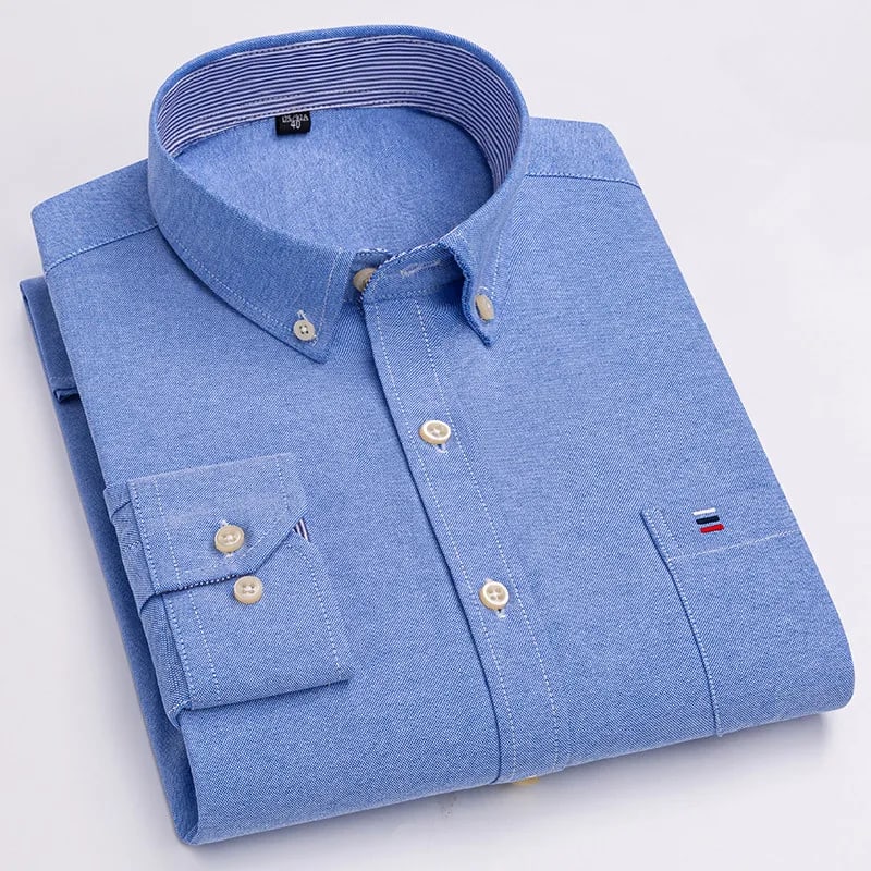 Weston oxford button-down shirt in blue, folded