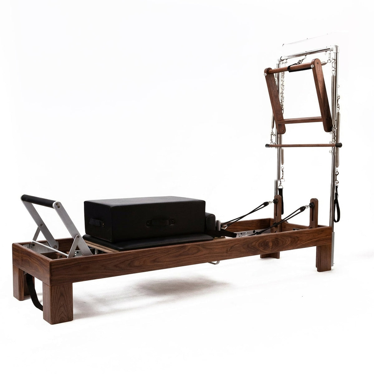 Peak Pilates Artistry TWS with Leather Straps in walnut, footplate detail