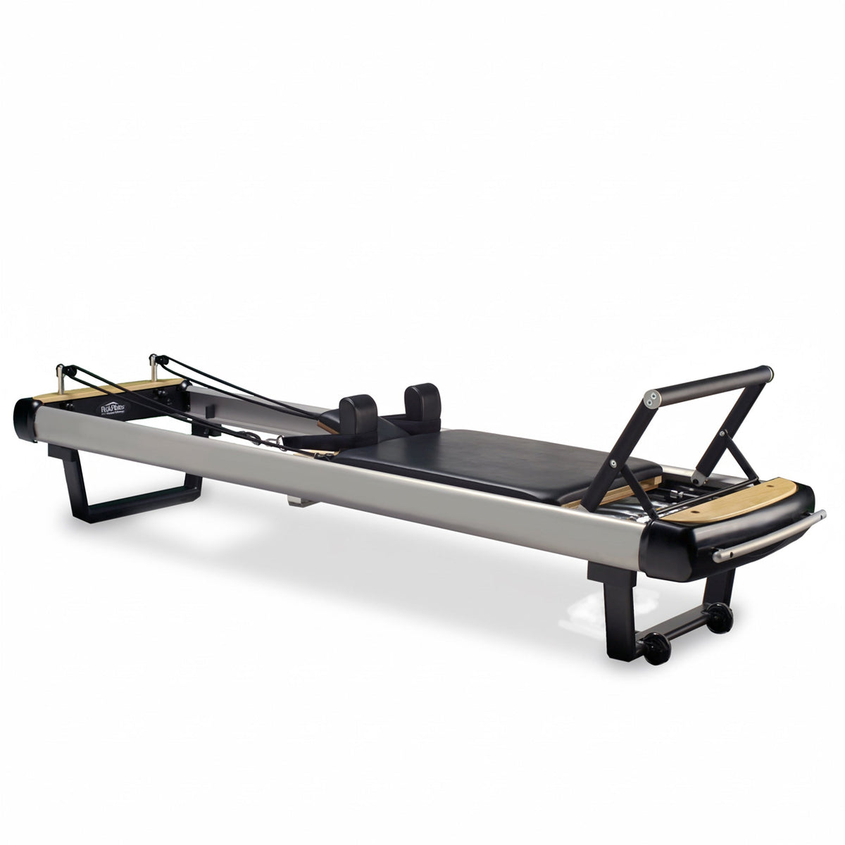 Peak Pilates MVe Reformer with Long/Short Box, angled studio view