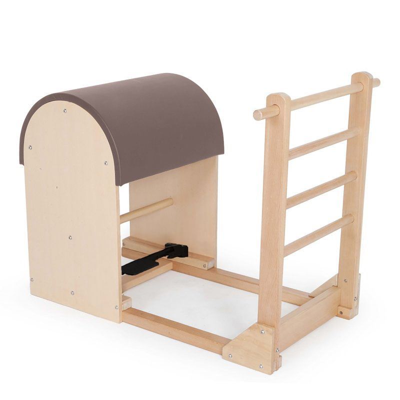 Elina Pilates Ladder Barrel with wooden base in taupe made-to-order upholstery — made-to-order colourway