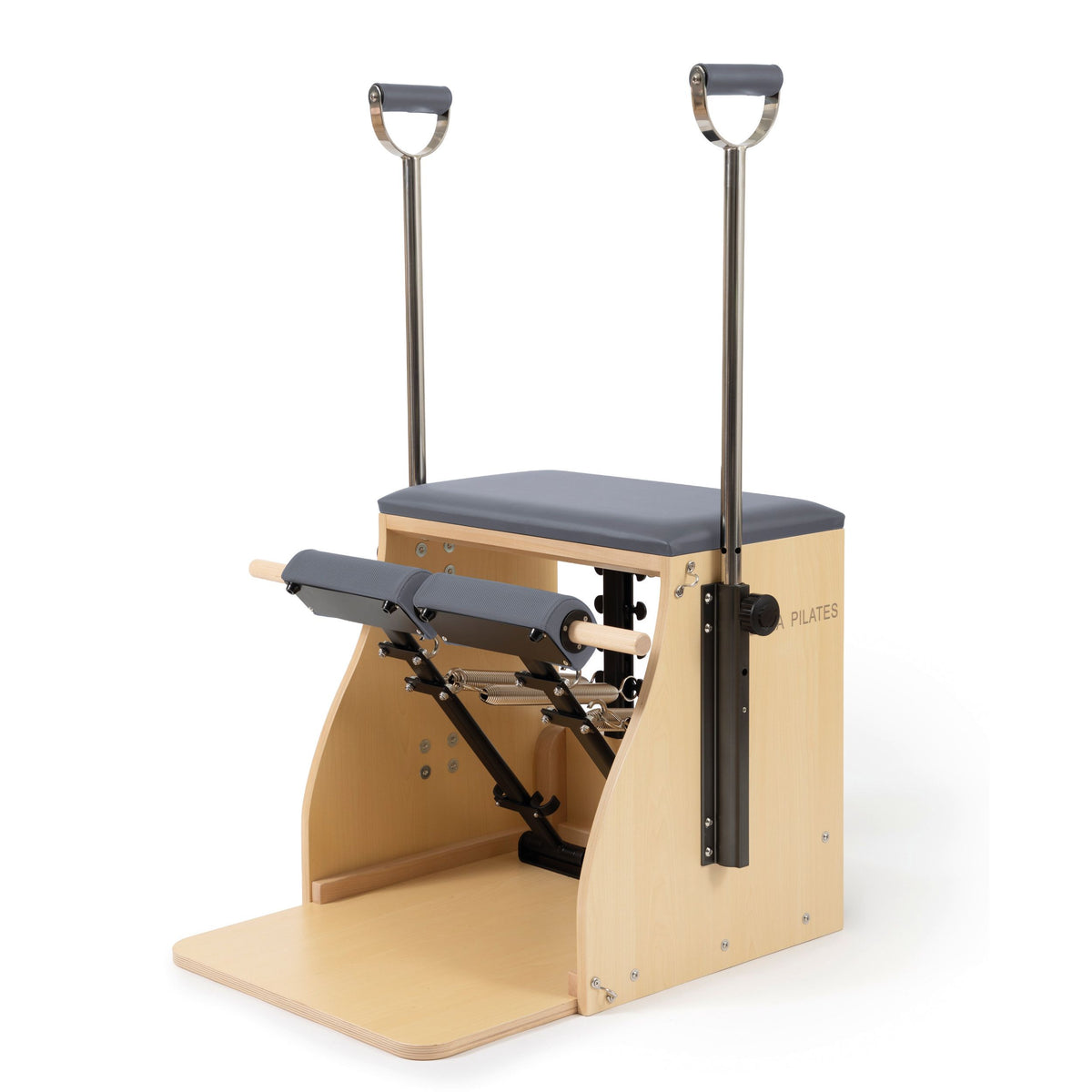 Elina Pilates Wood Combo Chair in grey, with handles