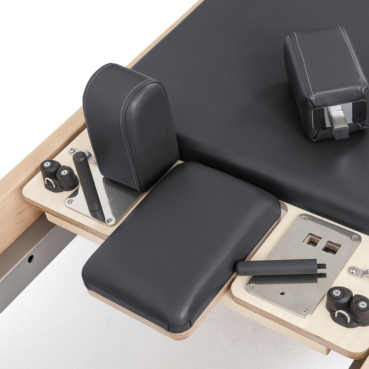 Elite Wood Reformer headrest, shoulder rests and sitting pad, black
